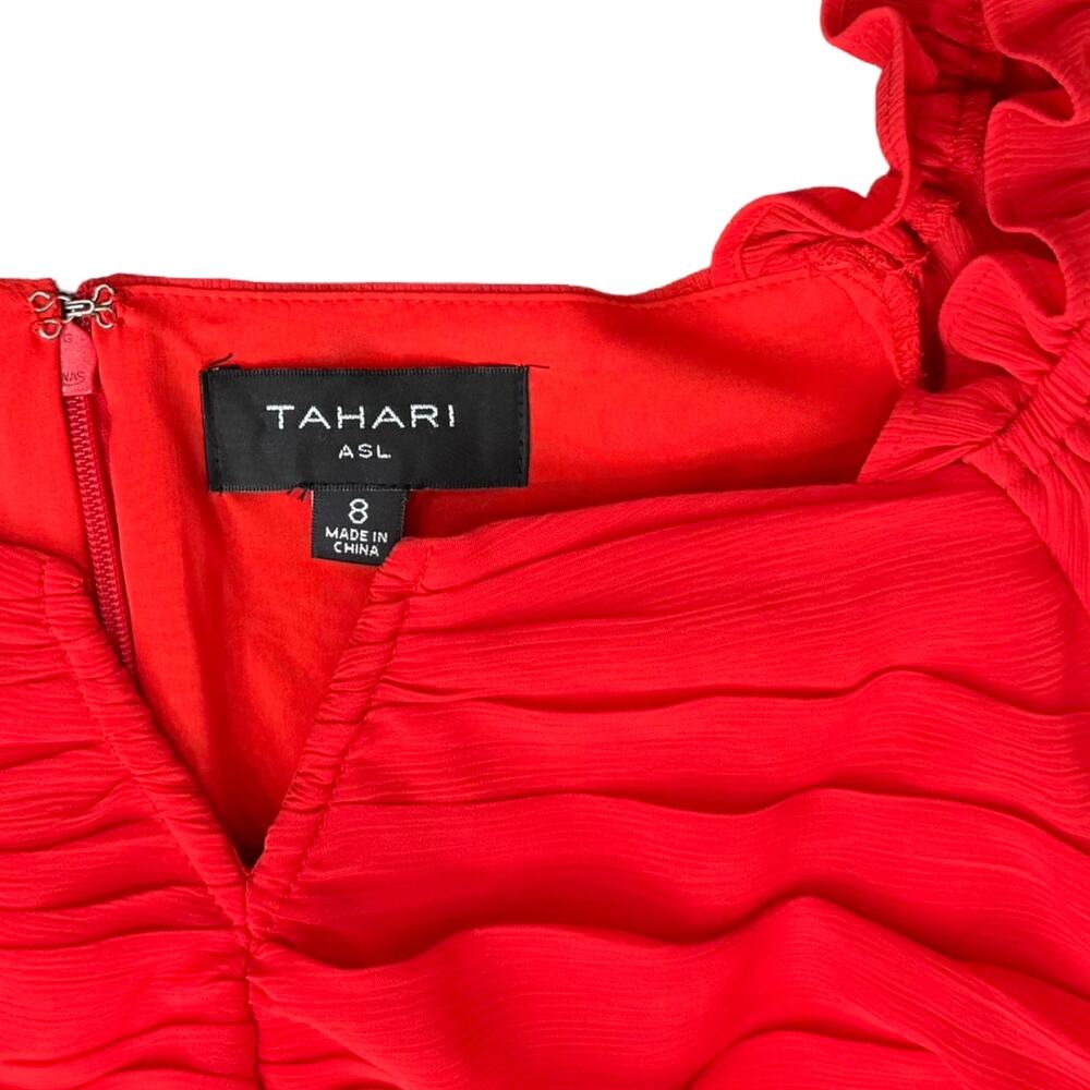 Tahari ASL Cherry Red Chiffon Short Puff Sleeve Notch Mini Dress size 8 NEW Tags - Picture 6 of 11